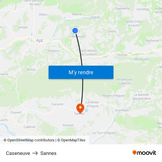 Caseneuve to Sannes map