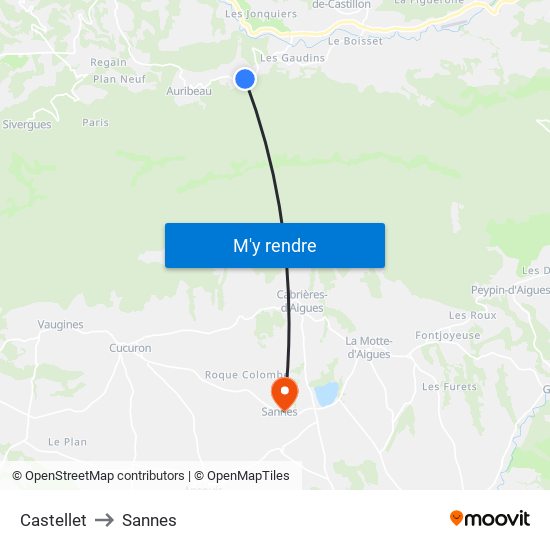 Castellet to Sannes map