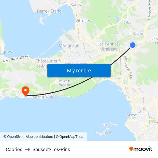 Cabriès to Sausset-Les-Pins map