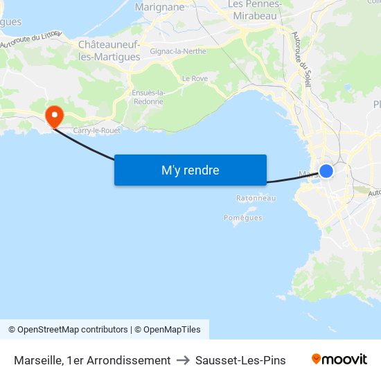 Marseille, 1er Arrondissement to Sausset-Les-Pins map