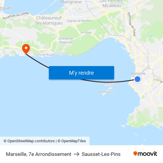 Marseille, 7e Arrondissement to Sausset-Les-Pins map