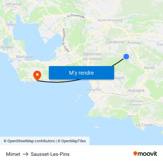 Mimet to Sausset-Les-Pins map
