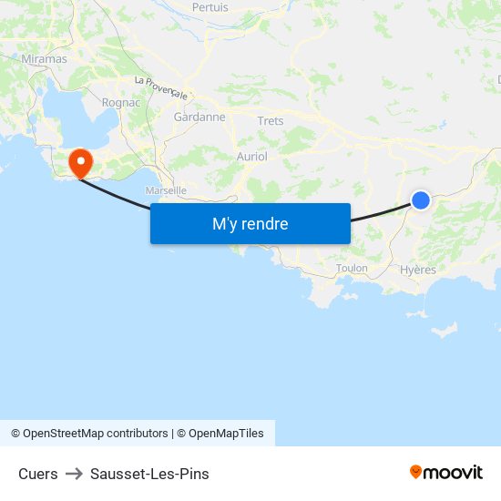 Cuers to Sausset-Les-Pins map