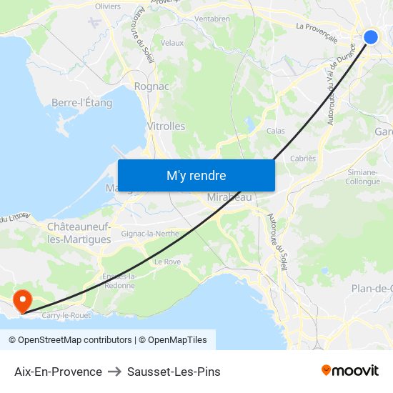 Aix-En-Provence to Sausset-Les-Pins map