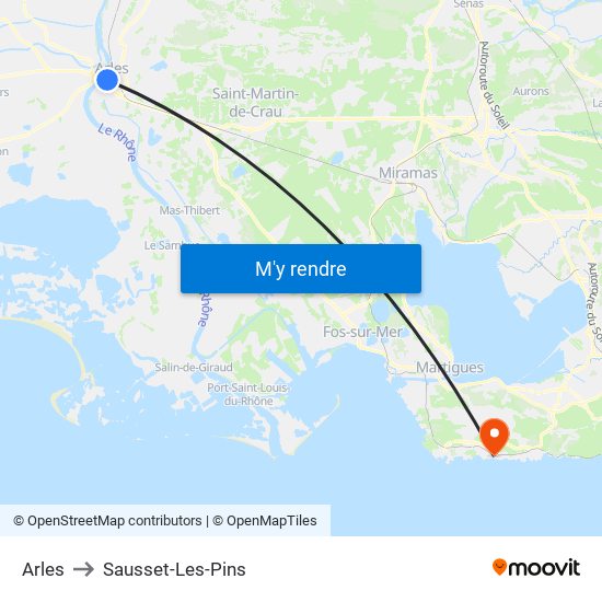 Arles to Sausset-Les-Pins map