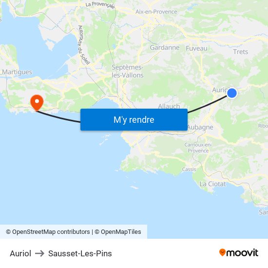 Auriol to Sausset-Les-Pins map