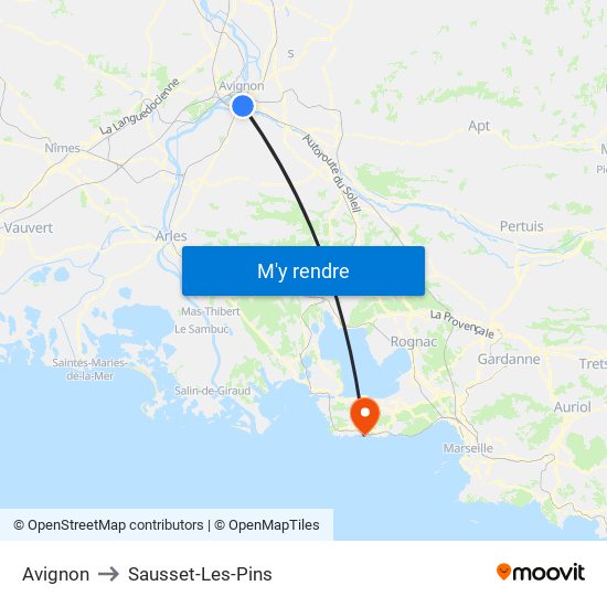 Avignon to Sausset-Les-Pins map