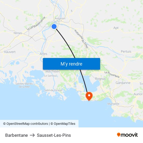 Barbentane to Sausset-Les-Pins map