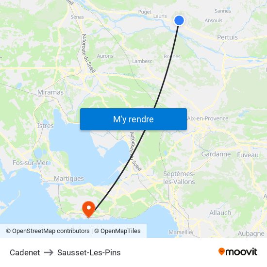 Cadenet to Sausset-Les-Pins map