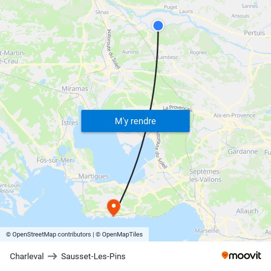 Charleval to Sausset-Les-Pins map