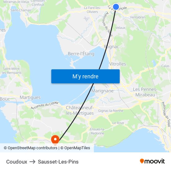 Coudoux to Sausset-Les-Pins map