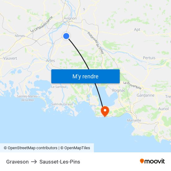 Graveson to Sausset-Les-Pins map