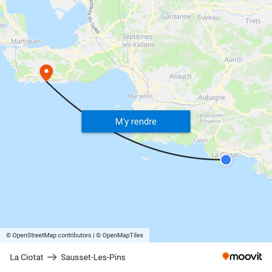 La Ciotat to Sausset-Les-Pins map