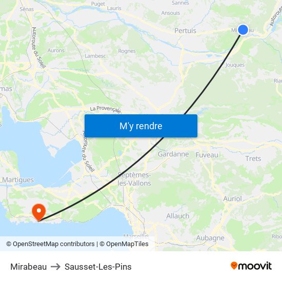 Mirabeau to Sausset-Les-Pins map