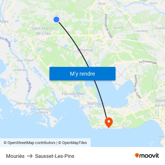 Mouriès to Sausset-Les-Pins map