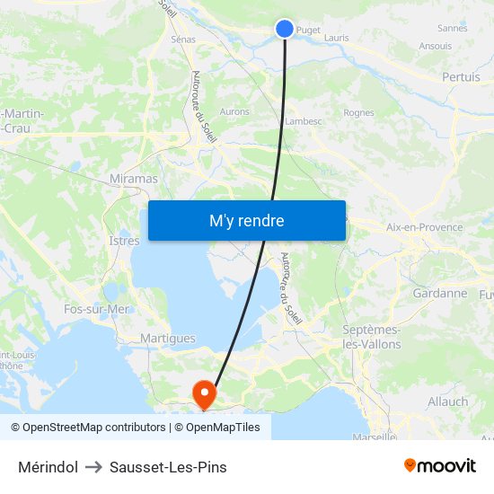 Mérindol to Sausset-Les-Pins map