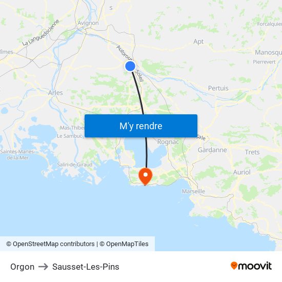 Orgon to Sausset-Les-Pins map