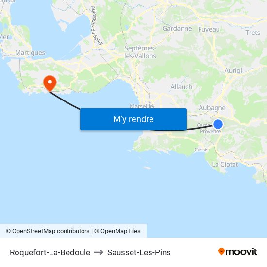 Roquefort-La-Bédoule to Sausset-Les-Pins map