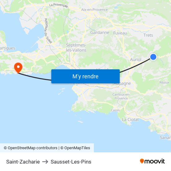 Saint-Zacharie to Sausset-Les-Pins map