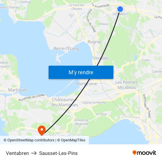 Ventabren to Sausset-Les-Pins map