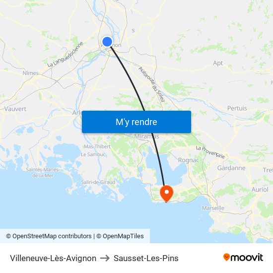 Villeneuve-Lès-Avignon to Sausset-Les-Pins map