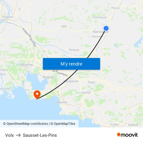 Volx to Sausset-Les-Pins map