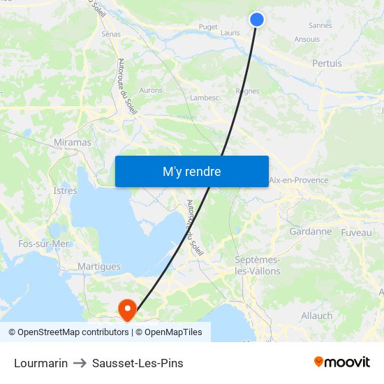 Lourmarin to Sausset-Les-Pins map