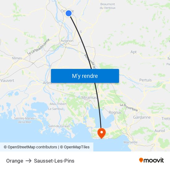 Orange to Sausset-Les-Pins map