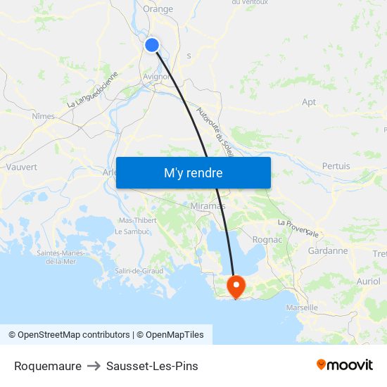 Roquemaure to Sausset-Les-Pins map