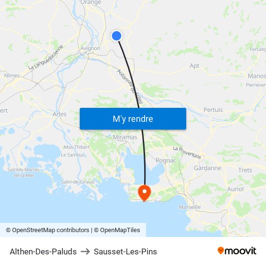 Althen-Des-Paluds to Sausset-Les-Pins map