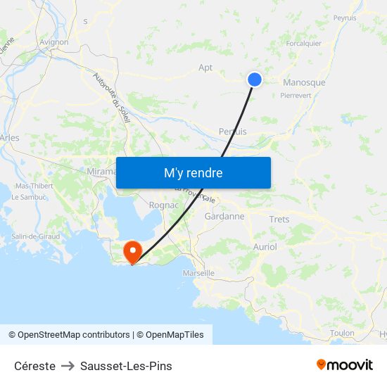 Céreste to Sausset-Les-Pins map