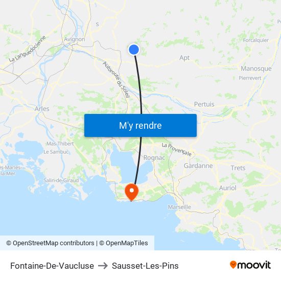 Fontaine-De-Vaucluse to Sausset-Les-Pins map