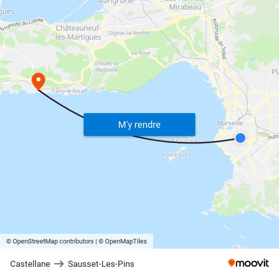 Castellane to Sausset-Les-Pins map