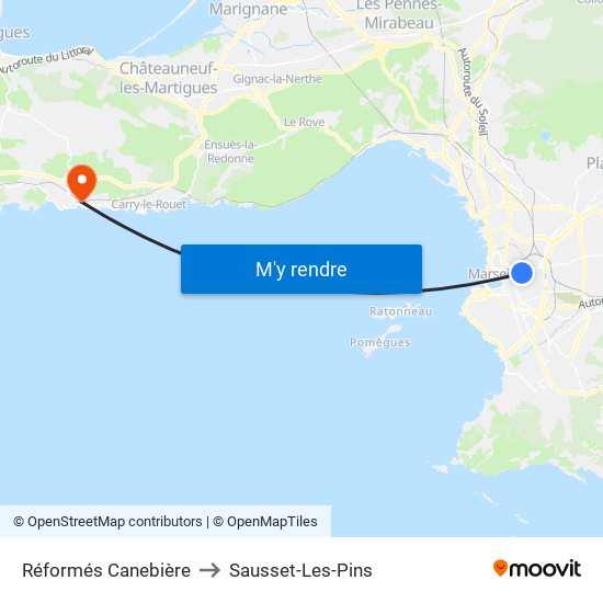 Réformés Canebière to Sausset-Les-Pins map