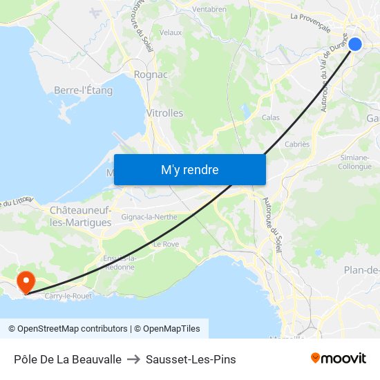 Pôle De La Beauvalle to Sausset-Les-Pins map