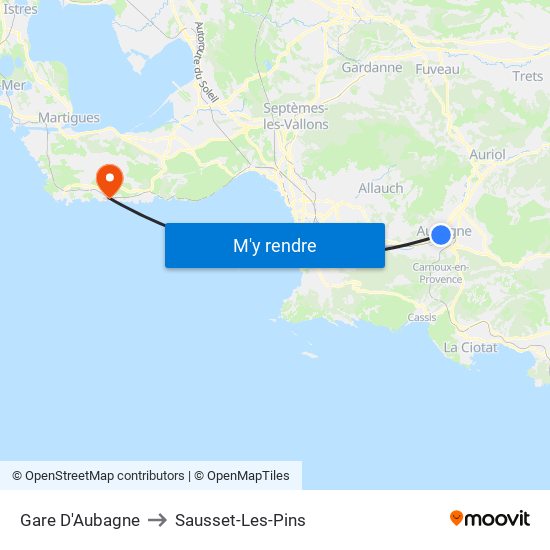 Gare D'Aubagne to Sausset-Les-Pins map
