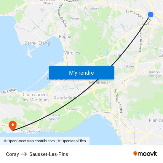 Corsy to Sausset-Les-Pins map