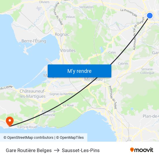 Gare Routière Belges to Sausset-Les-Pins map