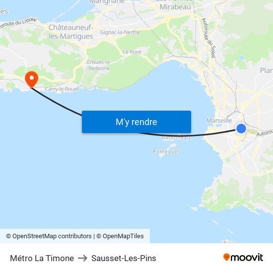 Métro La Timone to Sausset-Les-Pins map