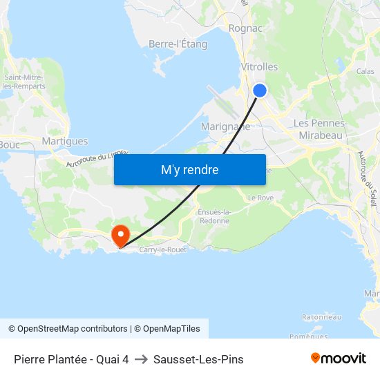 Pierre Plantée - Quai 4 to Sausset-Les-Pins map