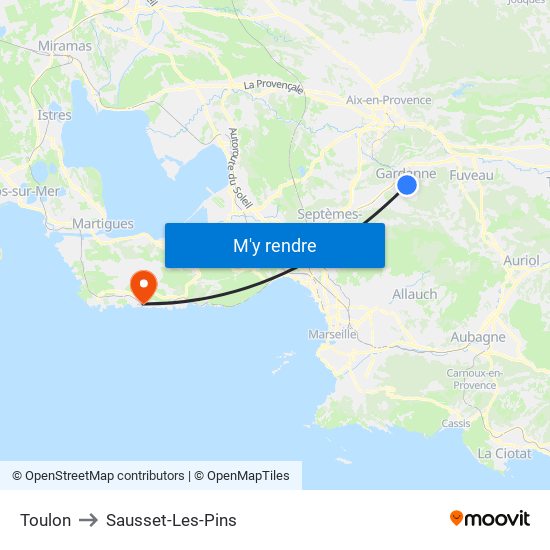 Toulon to Sausset-Les-Pins map
