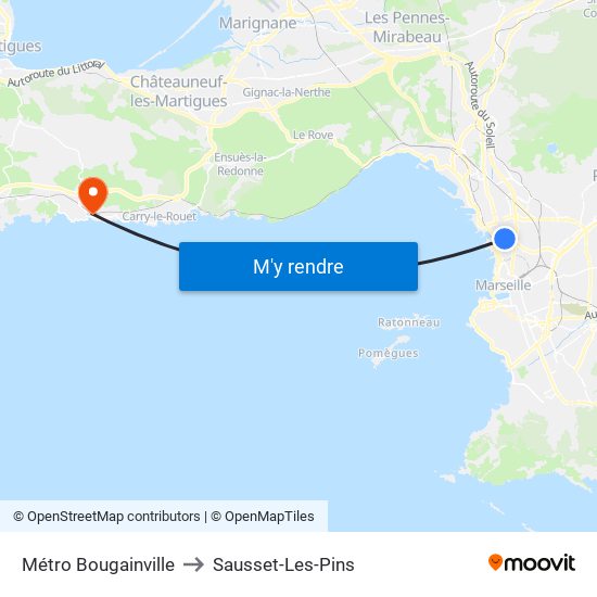 Métro Bougainville to Sausset-Les-Pins map