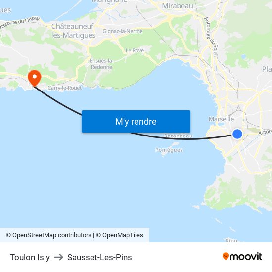 Toulon Isly to Sausset-Les-Pins map