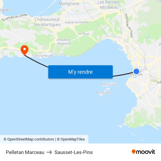 Pelletan Marceau to Sausset-Les-Pins map