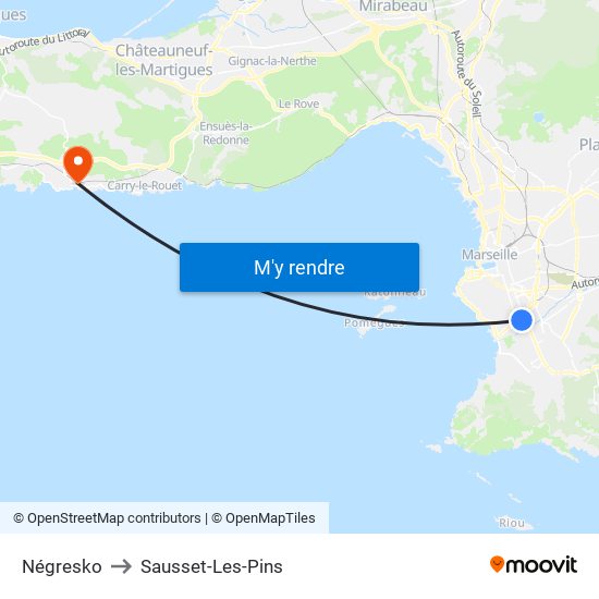 Négresko to Sausset-Les-Pins map