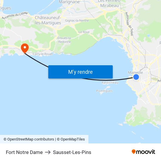 Fort Notre Dame to Sausset-Les-Pins map