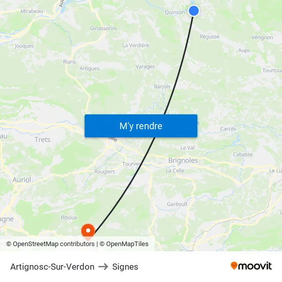 Artignosc-Sur-Verdon to Signes map