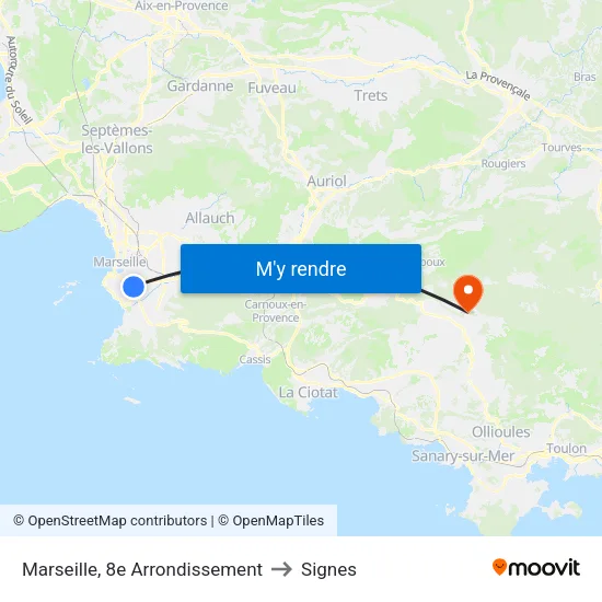 Marseille, 8e Arrondissement to Signes map
