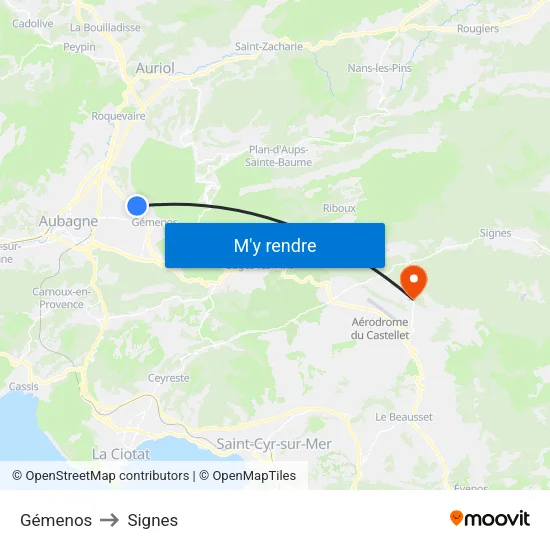 Gémenos to Signes map