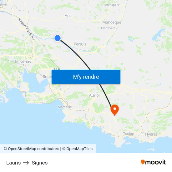 Lauris to Signes map